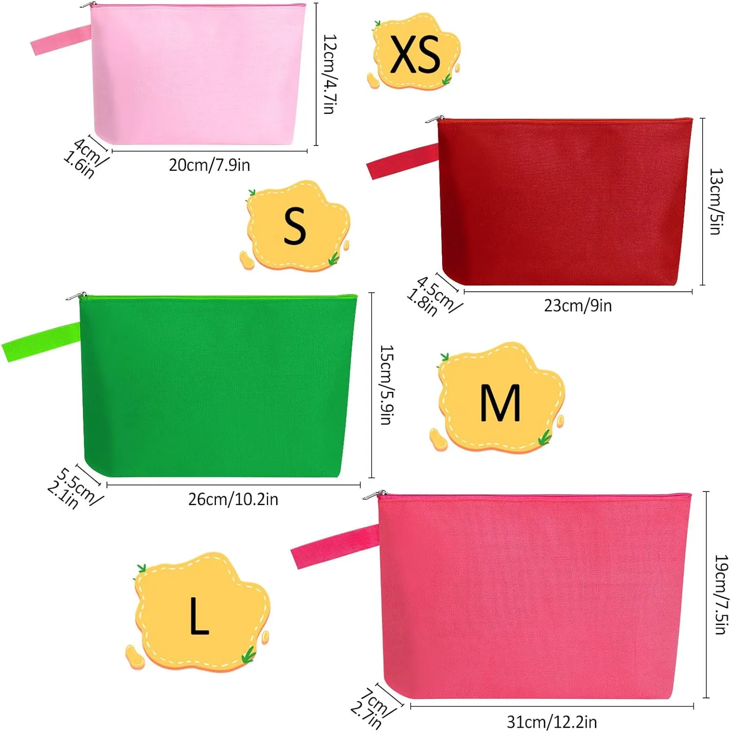 10 Pieces Cotton Canvas Makeup Bag with Bottom and Strap, Multi-Purpose Cosmetic Bag with Zipper Travel Toiletry MN-WB07 Wb07