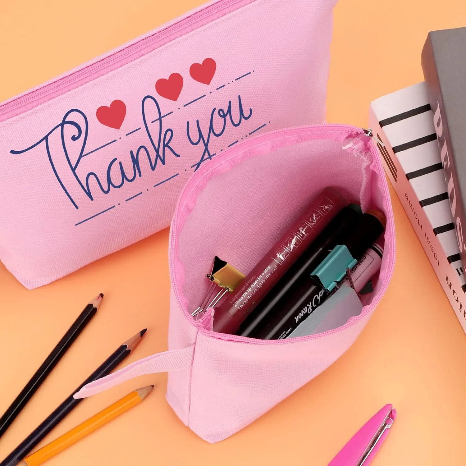 10 Pieces Cotton Canvas Makeup Bag with Bottom and Strap, Multi-Purpose Cosmetic Bag with Zipper Travel Toiletry Pouch, Blank DIY Craft Bag (Pink, S)