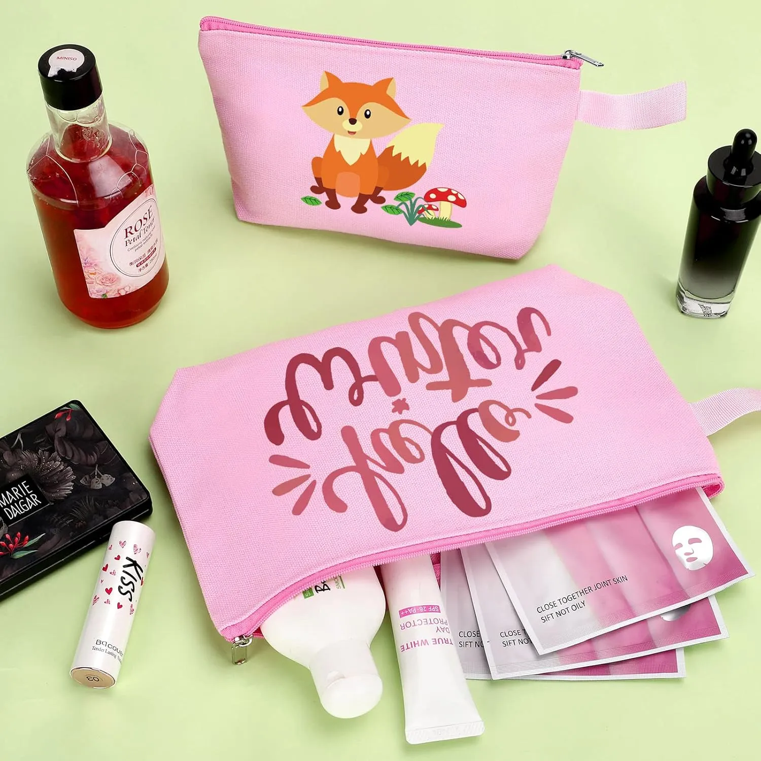 10 Pieces Cotton Canvas Makeup Bag with Bottom and Strap, Multi-Purpose Cosmetic Bag with Zipper Travel Toiletry Pouch, Blank DIY Craft Bag (Pink, S)