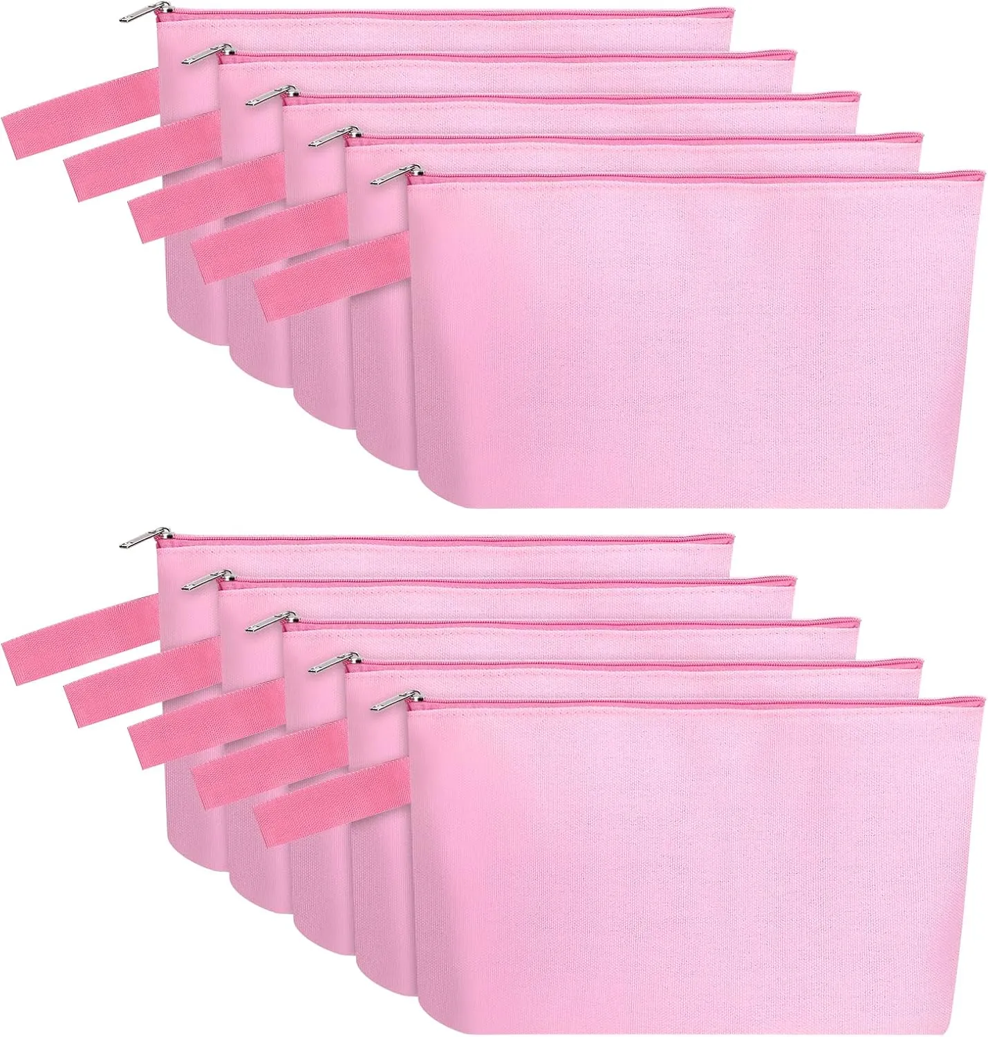 10 Pieces Cotton Canvas Makeup Bag with Bottom and Strap, Multi-Purpose Cosmetic Bag with Zipper Travel Toiletry Pouch, Blank DIY Craft Bag (Pink, S)