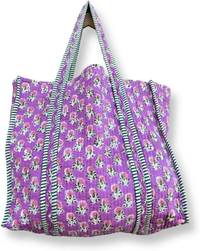 100% Cotton Tote Bag Shoulder Bag Quilted Cotton Handprinted Reversible Tote Bag For Shopping Grocery & Beach Bag Picnic Bag