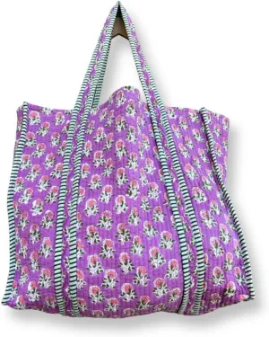 100% Cotton Tote Bag Shoulder Bag Quilted Cotton Handprinted Reversible Tote Bag For Shopping Grocery & Beach Bag Picnic Bag