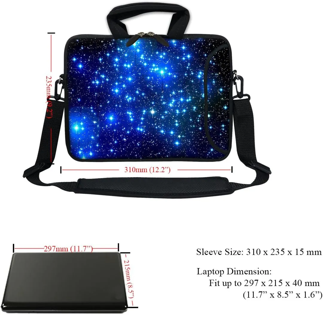 12 Inch Water Resistant Neoprene Laptop Bag with Reinforced Zipper, Strap, Pockets, Fits 11.6" to 12.3" Laptops