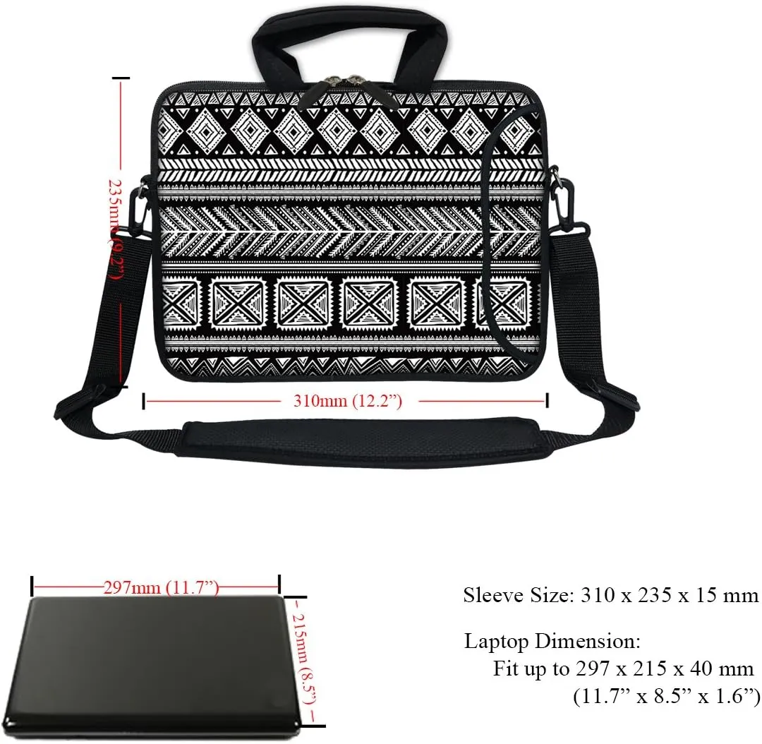 12 Inch Water Resistant Neoprene Laptop Bag with Reinforced Zipper, Strap, Pockets, Fits 11.6" to 12.3" Laptops