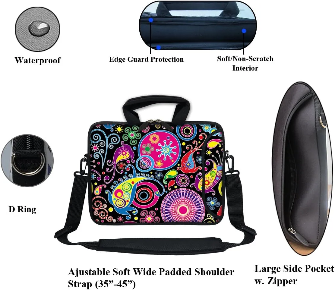 12 Inch Water Resistant Neoprene Laptop Bag with Reinforced Zipper, Strap, Pockets, Fits 11.6" to 12.3" Laptops