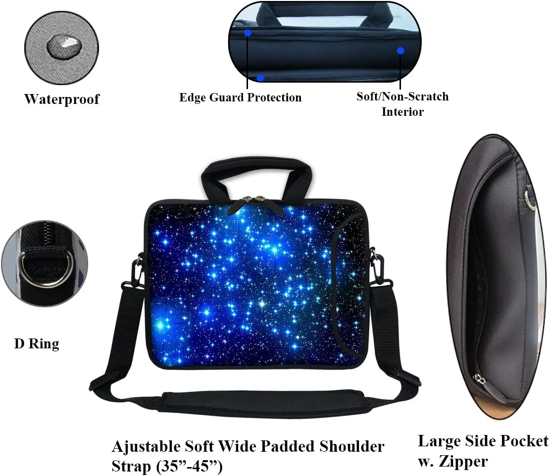 12 Inch Water Resistant Neoprene Laptop Bag with Reinforced Zipper, Strap, Pockets, Fits 11.6" to 12.3" Laptops