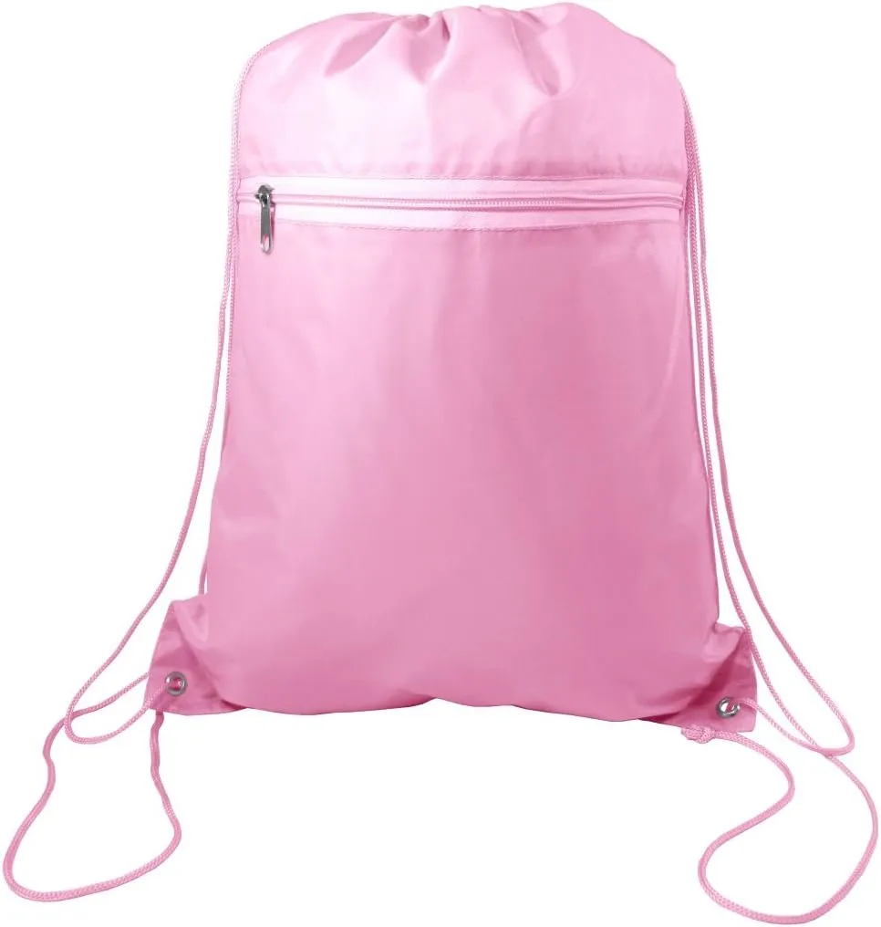 (12 Pack) Set of 12- Economical Drawstring Polyester Backpack with Front Pocket