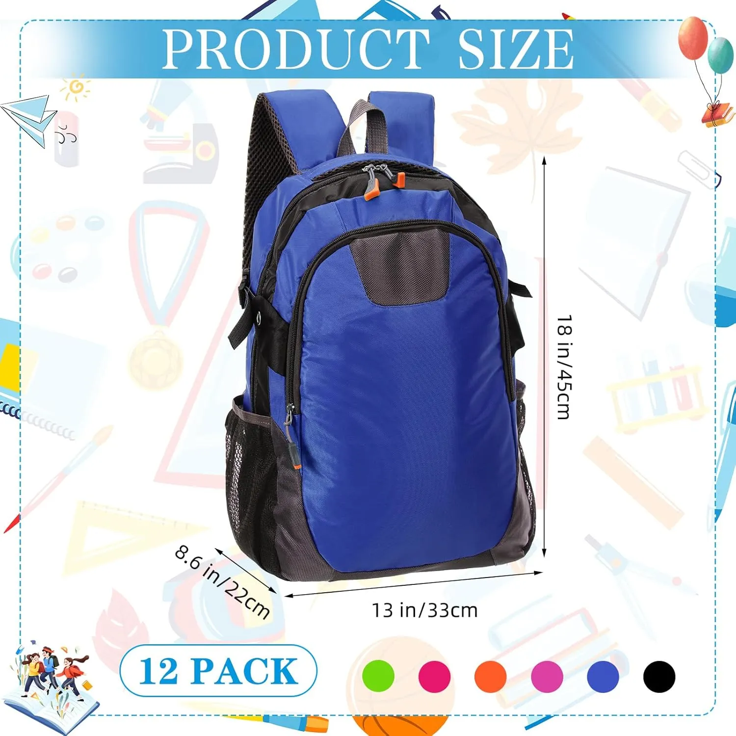 12 Pieces 17 Inch School Backpack Bulk Classic Student Bag Bulk for Back to School Supplies Donation, Charities