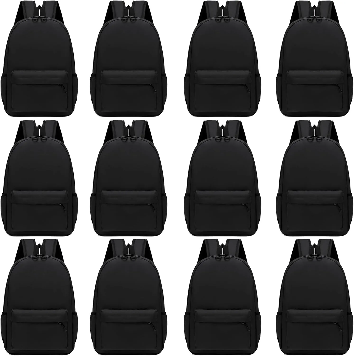 12Pack 17inch School Backpacks in Bulk for Student Outdoor Travel Book Bag Wholesale Zippered Schoolbag for Elementary Middle High Schools Students Back to School Supplies, Black