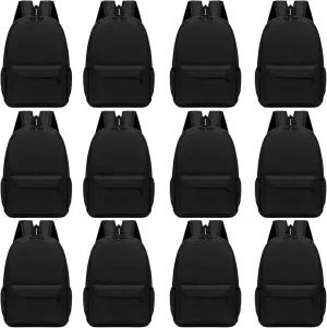 12Pack 17inch School Backpacks in Bulk for Student Outdoor Travel Book Bag Wholesale Zippered Schoolbag for Elementary Middle High Schools Students Back to School Supplies, Black