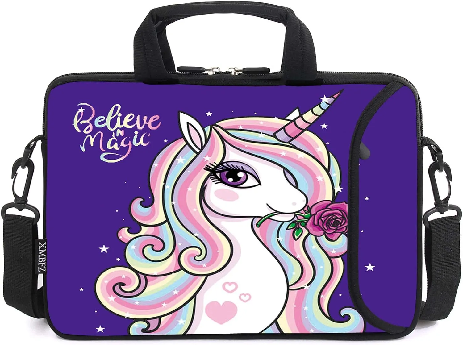 13.3" laptop bag adjustable shoulder strap with handle accessory pocket fits 11.6" 12" 12.1" 13" 13.3" Laptops (Cute unicorn)