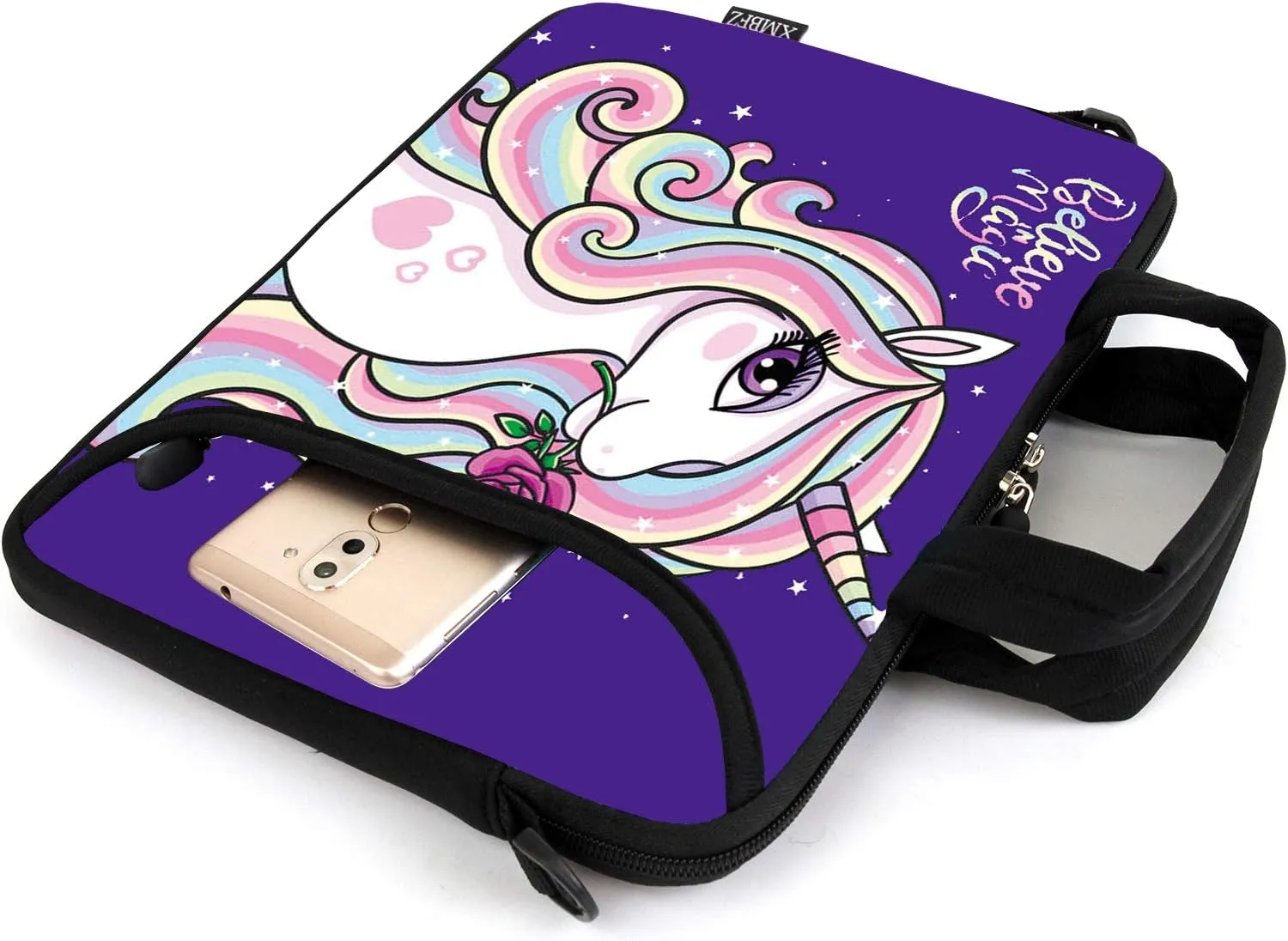 13.3" laptop bag adjustable shoulder strap with handle accessory pocket fits 11.6" 12" 12.1" 13" 13.3" Laptops (Cute unicorn)