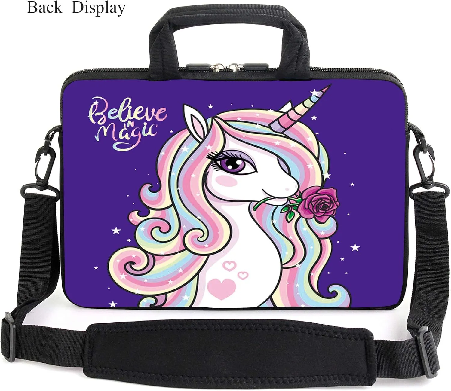 13.3" laptop bag adjustable shoulder strap with handle accessory pocket fits 11.6" 12" 12.1" 13" 13.3" Laptops (Cute unicorn)