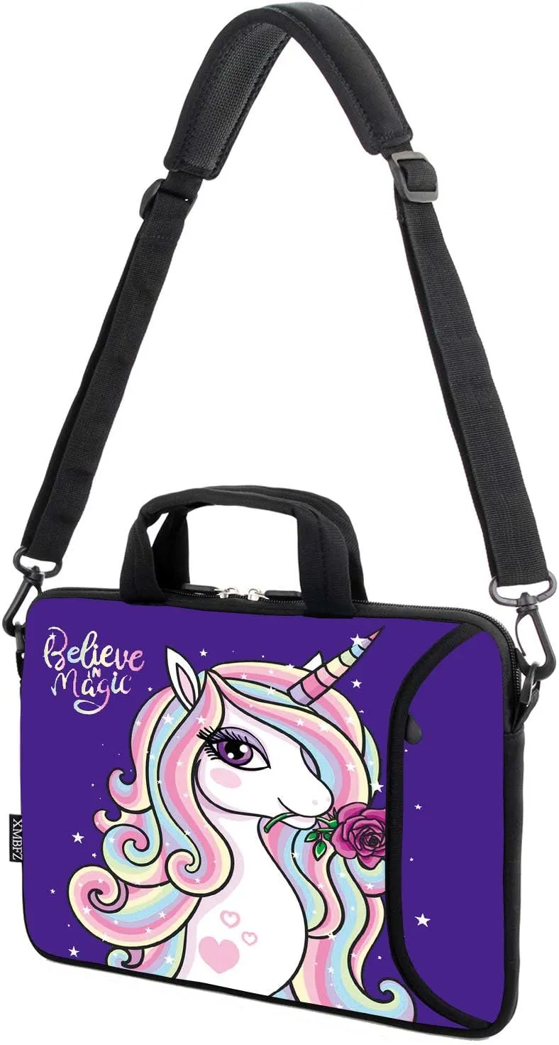 13.3" laptop bag adjustable shoulder strap with handle accessory pocket fits 11.6" 12" 12.1" 13" 13.3" Laptops (Cute unicorn)