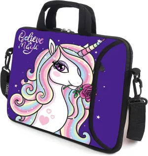 13.3" laptop bag adjustable shoulder strap with handle accessory pocket fits 11.6" 12" 12.1" 13" 13.3" Laptops (Cute unicorn)