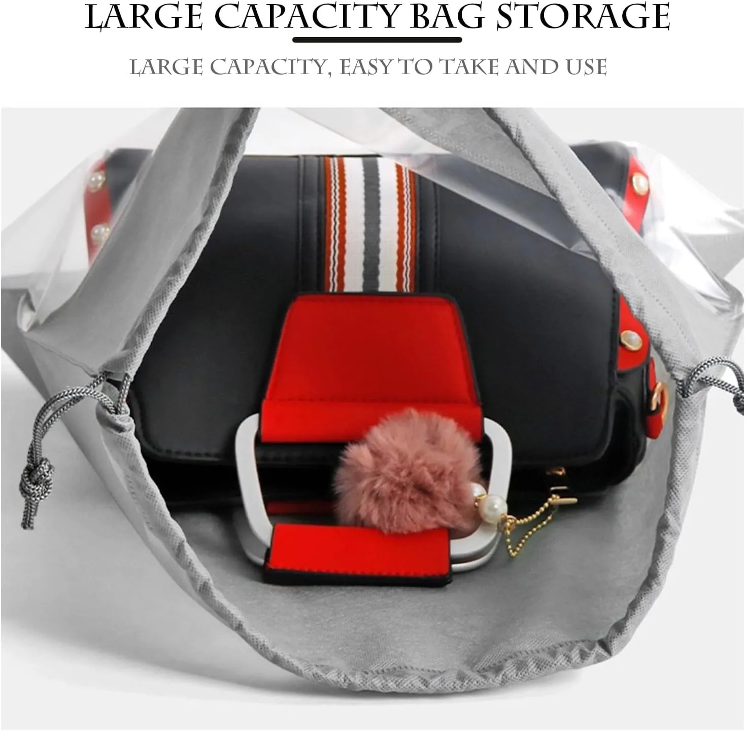 15 Packs Dust Bags for Beige Handbags, Clear Beige Handbag and Purse Storage Organizer, 14"x14" / 35x35 cm Non-Woven Drawstring Cover with Window
