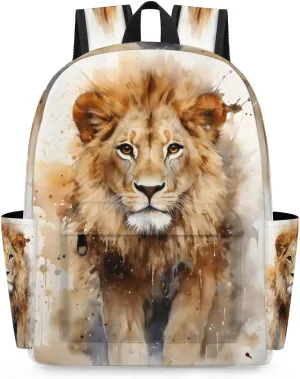 15.1 Inch Casual Backpack Lion Small Backpack with Multiple Pocket Waterproof Mini Bags Daypack with Chest Strap Animal Lion Travel Bag