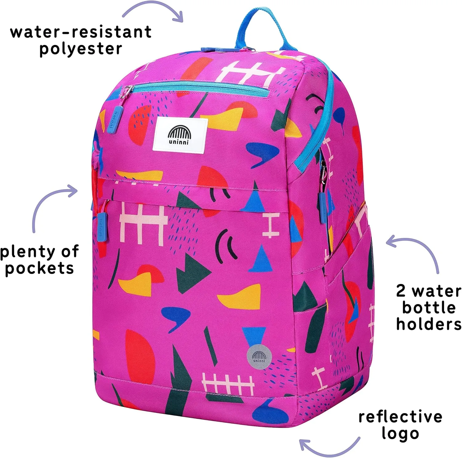 16" Kid's Backpack for Girls and Boys Age 6  with Padded, and Adjustable Shoulder Straps. Fits for Height 3'9" Above Kids (Abstract Fuchsia)