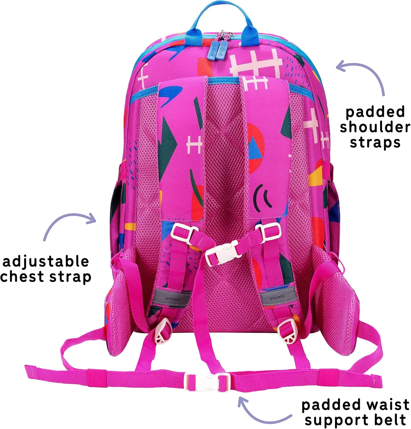 16" Kid's Backpack for Girls and Boys Age 6  with Padded, and Adjustable Shoulder Straps. Fits for Height 3'9" Above Kids (Abstract Fuchsia)