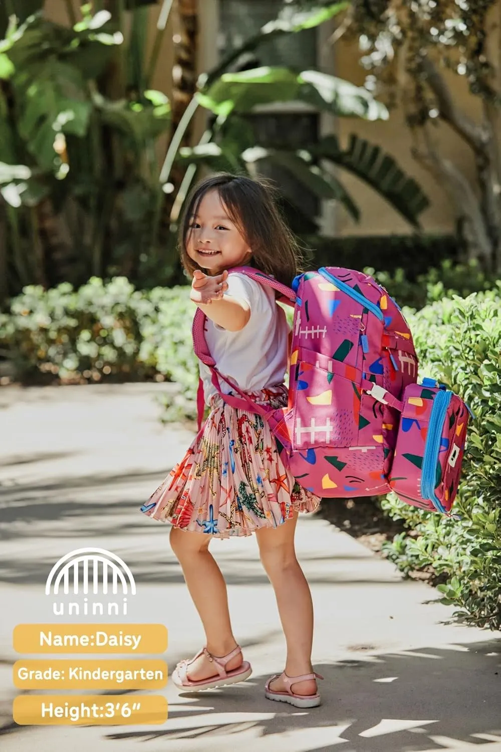 16" Kid's Backpack for Girls and Boys Age 6  with Padded, and Adjustable Shoulder Straps. Fits for Height 3'9" Above Kids (Abstract Fuchsia)