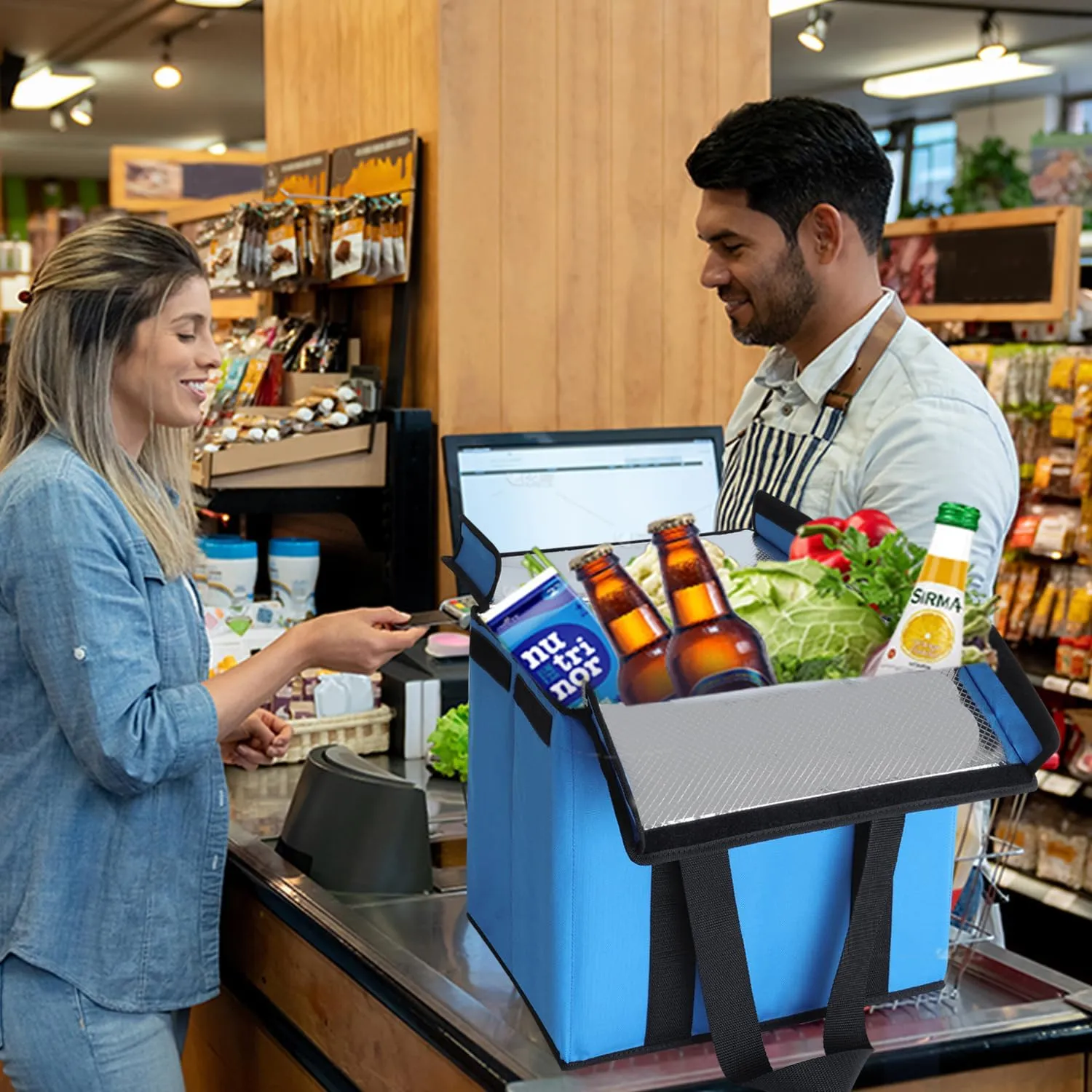 2 Pack Insulated Grocery Bags - Stackable Collapsible Foldable Reusable Cooler Totes for Groceries, Frozen Food & Travel