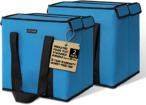 2 Pack Insulated Grocery Bags - Stackable Collapsible Foldable Reusable Cooler Totes for Groceries, Frozen Food & Travel