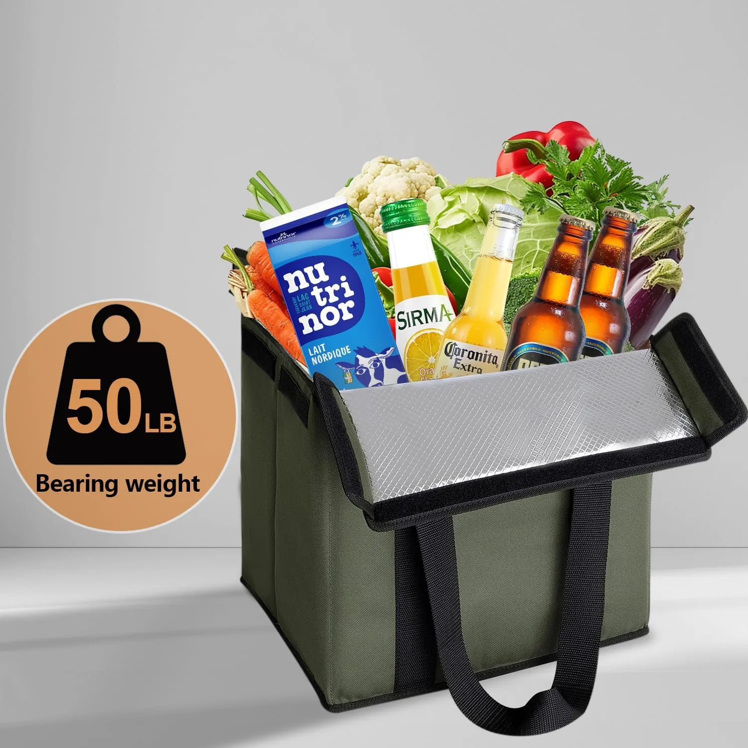 2 Pack Insulated Grocery Bags - Stackable Collapsible Foldable Reusable Cooler Totes for Groceries, Frozen Food & Travel