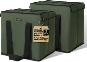 2 Pack Insulated Grocery Bags - Stackable Collapsible Foldable Reusable Cooler Totes for Groceries, Frozen Food & Travel