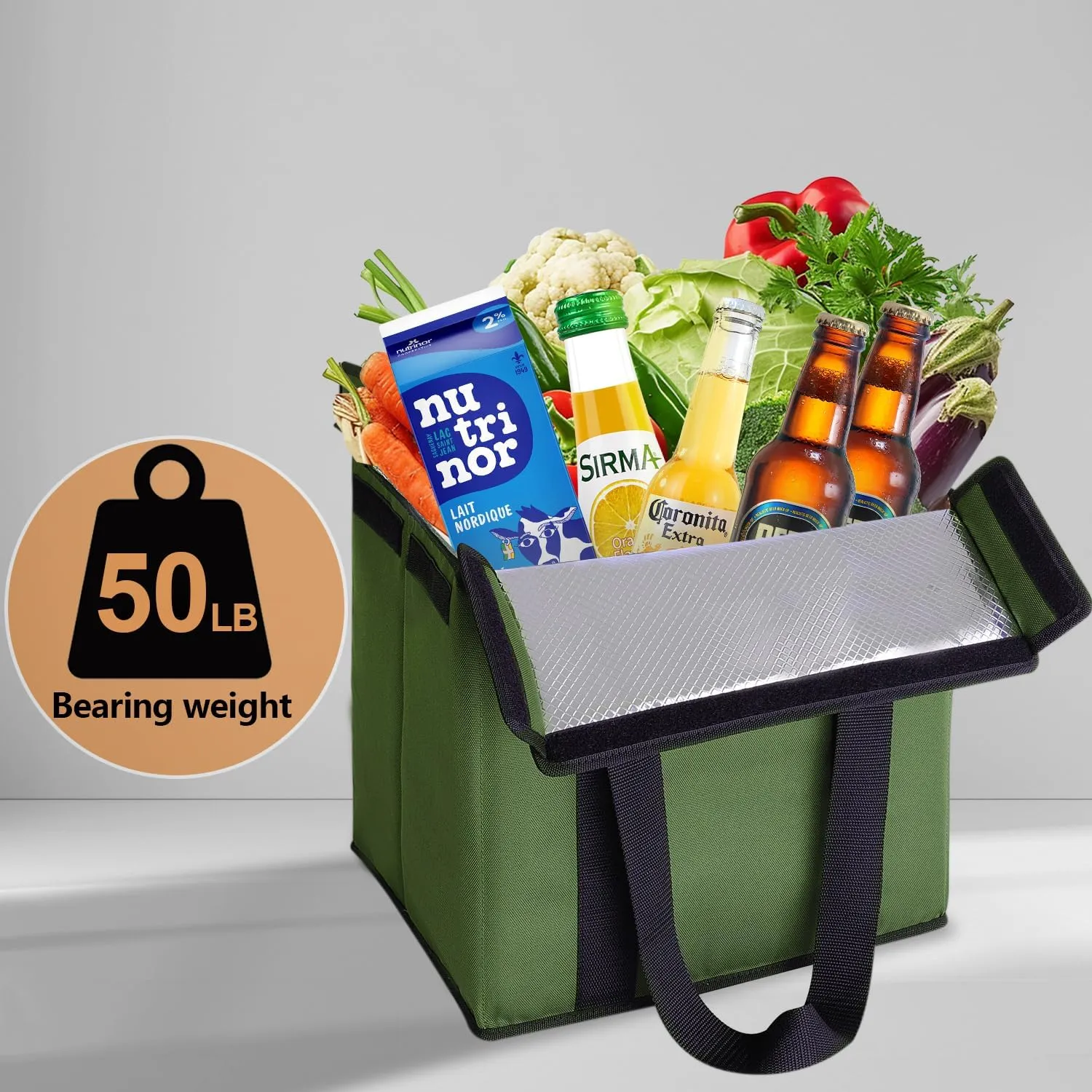 2 Pack Insulated Grocery Bags - Stackable Collapsible Foldable Reusable Cooler Totes for Groceries, Frozen Food & Travel