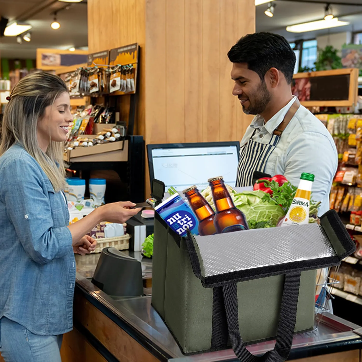 2 Pack Insulated Grocery Bags - Stackable Collapsible Foldable Reusable Cooler Totes for Groceries, Frozen Food & Travel