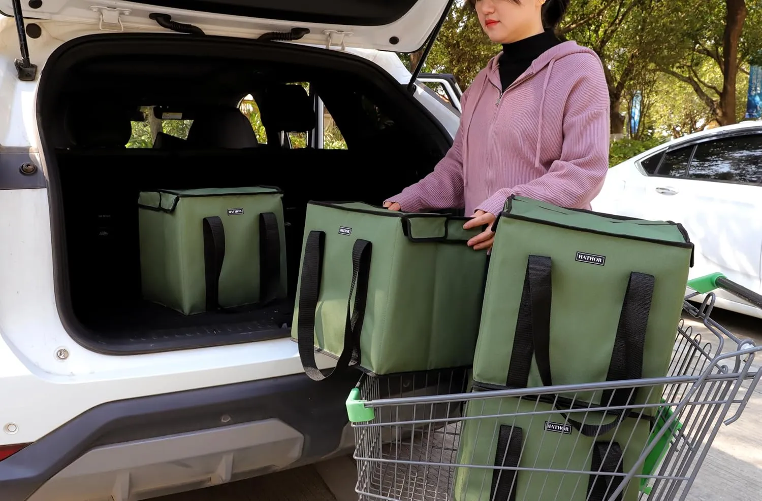 2 Pack Insulated Grocery Bags - Stackable Collapsible Foldable Reusable Cooler Totes for Groceries, Frozen Food & Travel