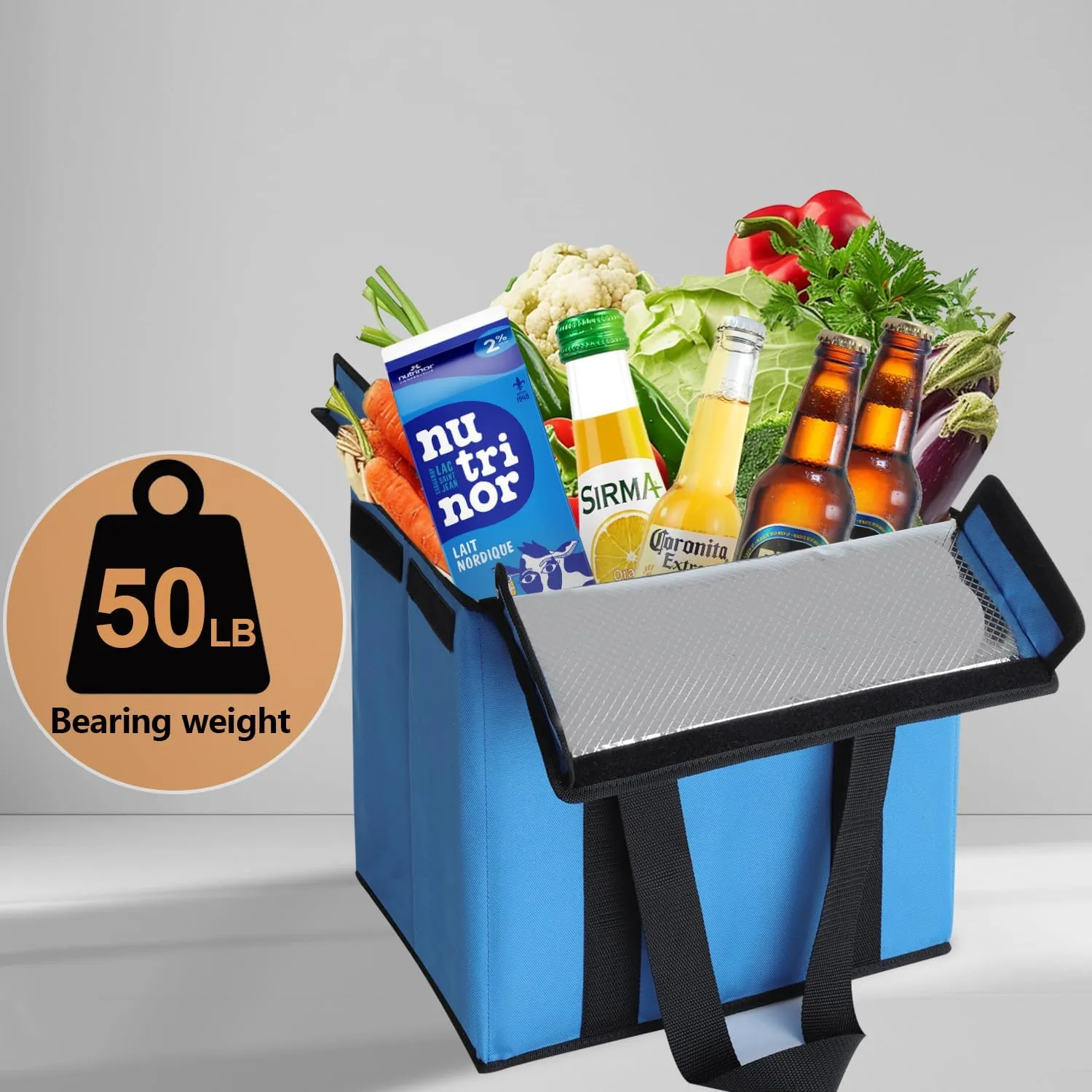 2 Pack Insulated Grocery Bags - Stackable Collapsible Foldable Reusable Cooler Totes for Groceries, Frozen Food & Travel