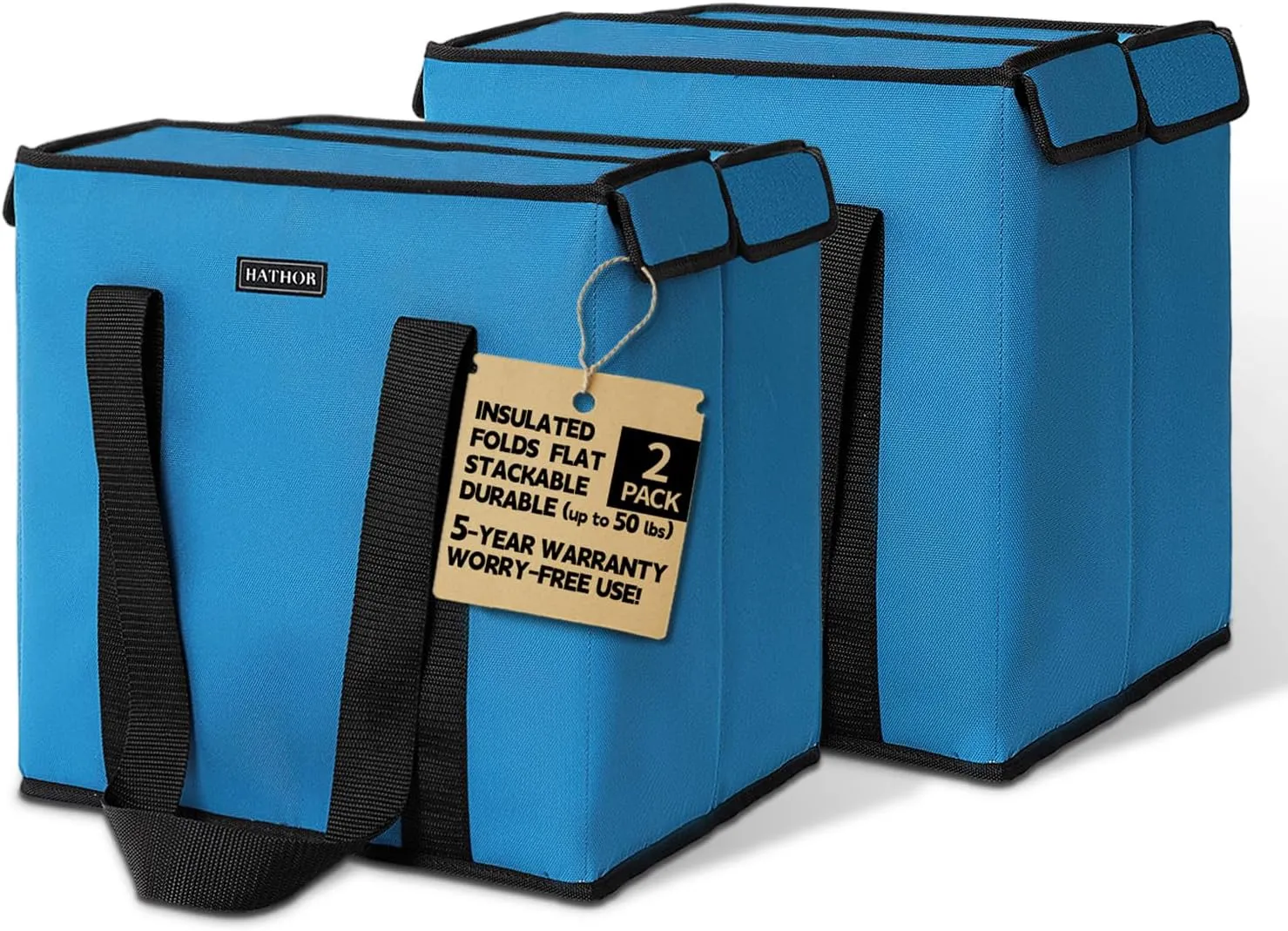 2 Pack Insulated Grocery Bags - Stackable Collapsible Foldable Reusable Cooler Totes for Groceries, Frozen Food & Travel