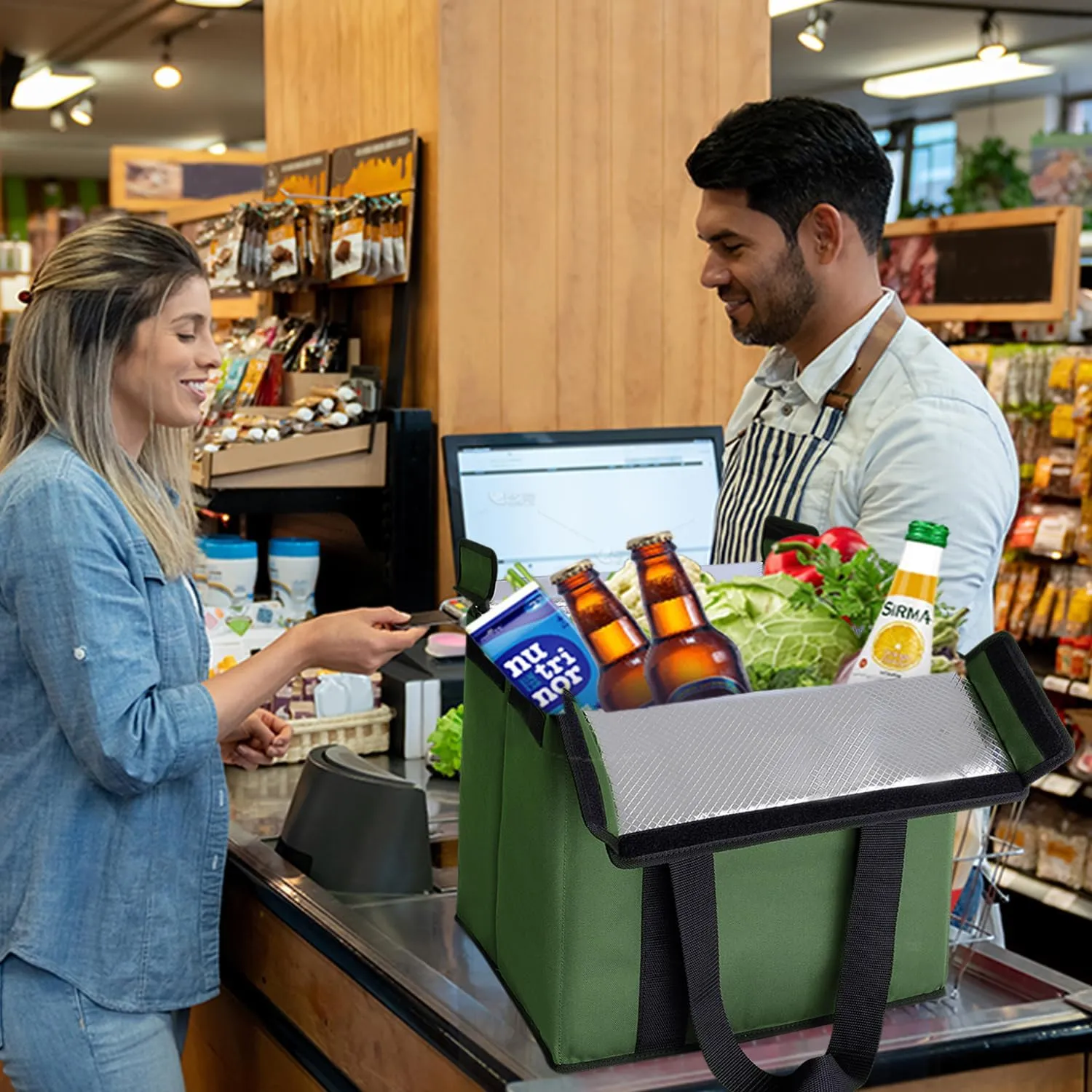 2 Pack Insulated Grocery Bags - Stackable Collapsible Foldable Reusable Cooler Totes for Groceries, Frozen Food & Travel