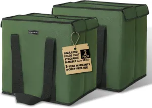 2 Pack Insulated Grocery Bags - Stackable Collapsible Foldable Reusable Cooler Totes for Groceries, Frozen Food & Travel