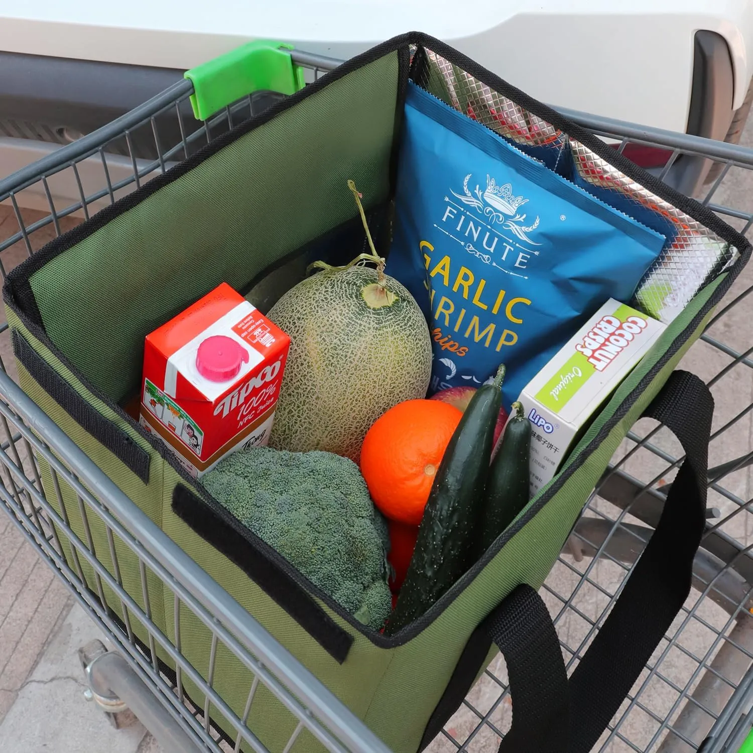 2 Pack Insulated Grocery Bags - Stackable Collapsible Foldable Reusable Cooler Totes for Groceries, Frozen Food & Travel