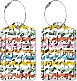 2 Pack Luggage Tag for Suitcase Leather Travel Cruise Luggage Tag with Stainless Steel Loop Name ID Label Privacy Cover for Adults Teens Travel Bag Labels Set(Music Note Colorful)