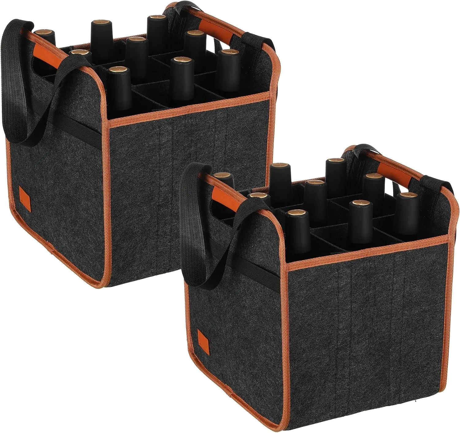 2 Pack Wine Carrier 6 Bottles Tote Reusable Wine tote Bags Insulated Grocery Bags for Christmas Travel, Camping and Picnic(Brown,8.07" X 29.5" X 30.5")