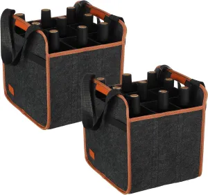 2 Pack Wine Carrier 6 Bottles Tote Reusable Wine tote Bags Insulated Grocery Bags for Christmas Travel, Camping and Picnic(Brown,8.07" X 29.5" X 30.5")