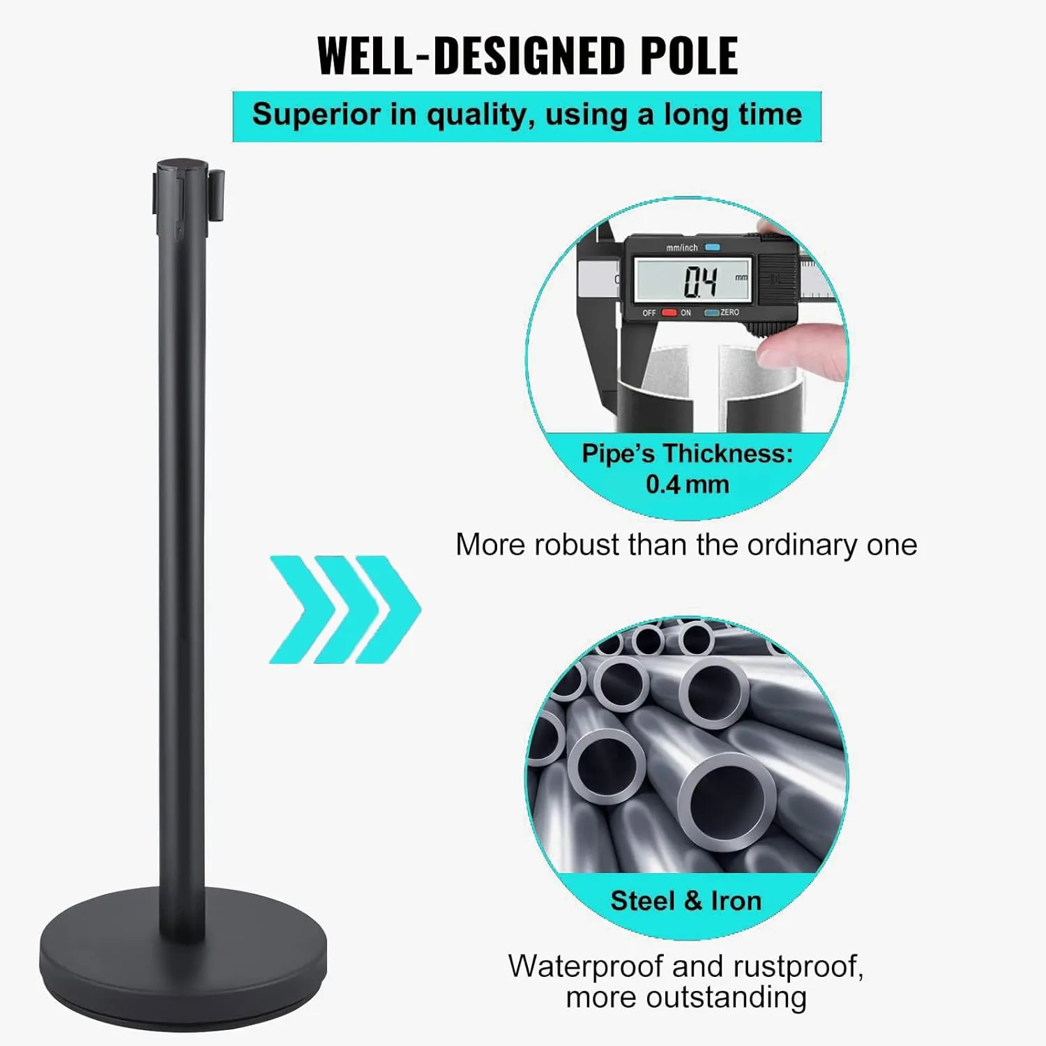 2 Packs Crowd Control Stanchion Set,Crowd Control Barriers,Black Stanchions with Retractable Belts 6.5Ft,with Easy Assembly,Height 36 Inches, for Store Queues, Airport Lines, Event Entries