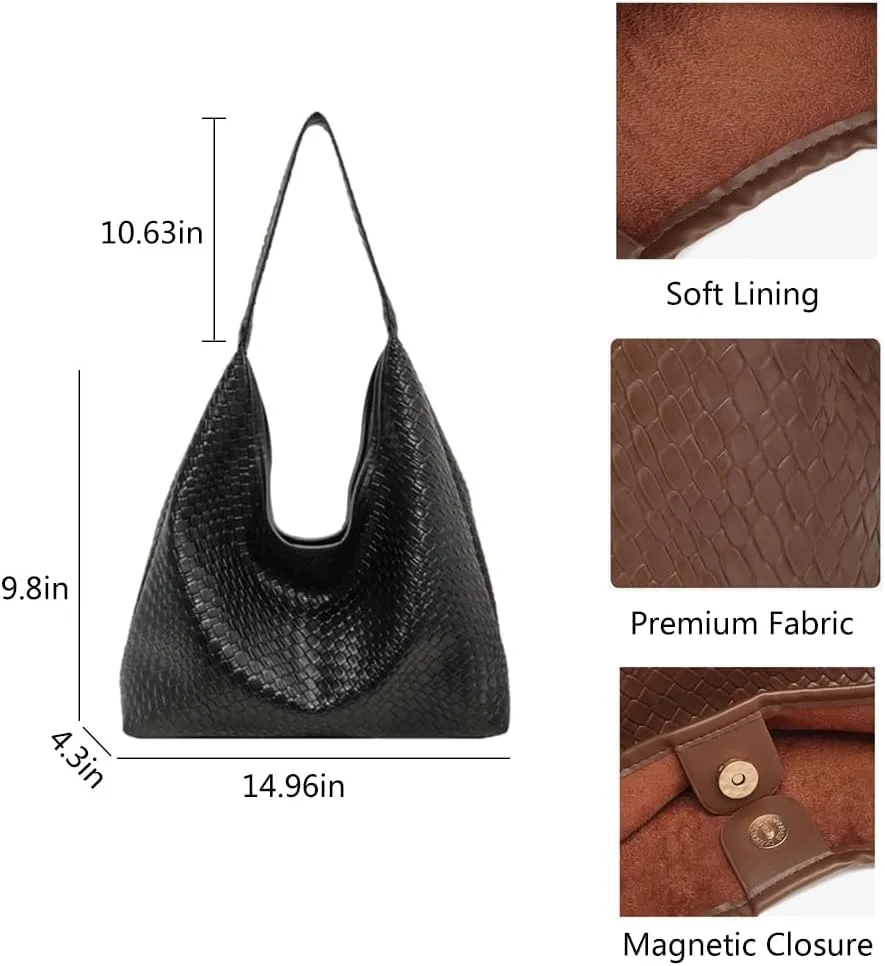 2025 Mother's Day Gift Woven Tote Bag for Women, Fashion Shoulder Hobo Bags, Leather Woven Beach Bag, Work Purses for Women