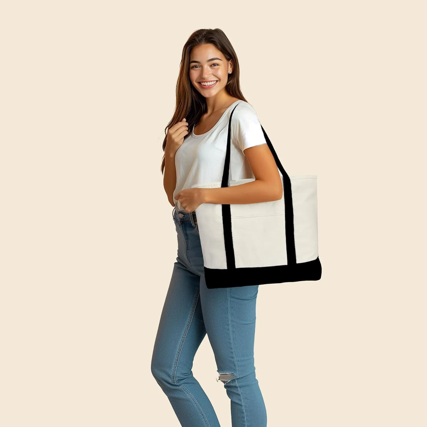 22" Heavy Duty Cotton Canvas Tote Bag (Zippered)