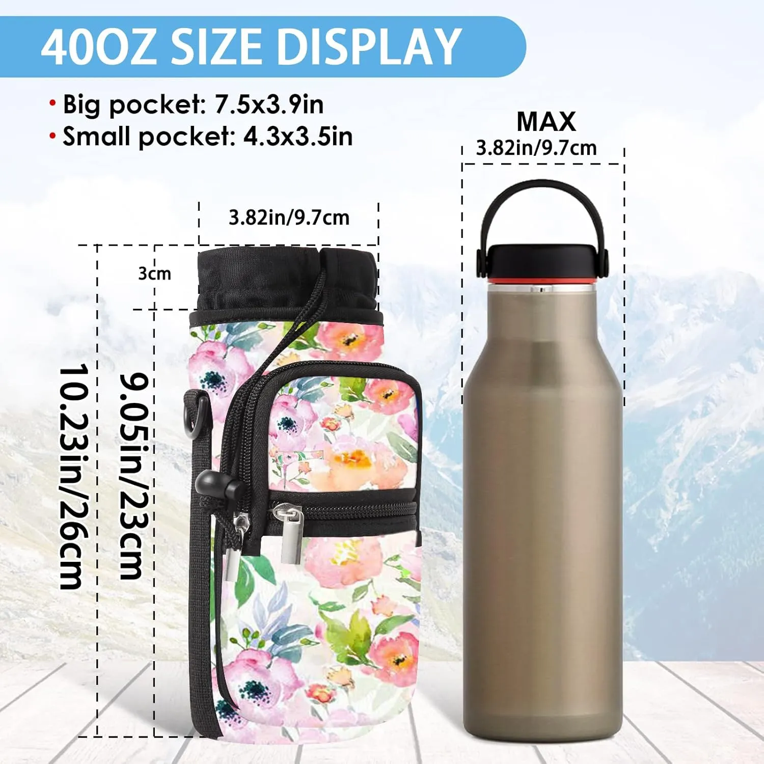 25/32/40/64oz Water Bottle Bag Holder Carrier-Insulated Crossbody Sling Case Sleeve with Strap & Pockets for Men Women Gym Cycling Travel Walking Hiking Camping