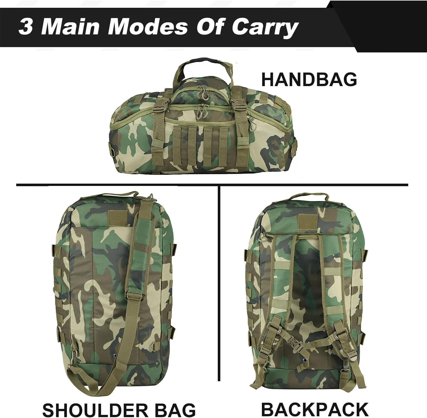 3 In 1 Tactical 45L Military Backpack Travel Duffle Bag for Weekender Gym Workout Deployment