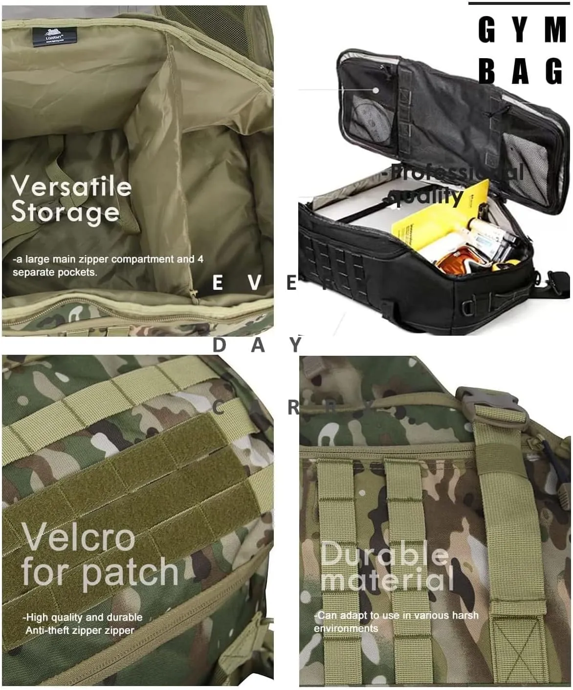 3 In 1 Tactical 45L Military Backpack Travel Duffle Bag for Weekender Gym Workout Deployment
