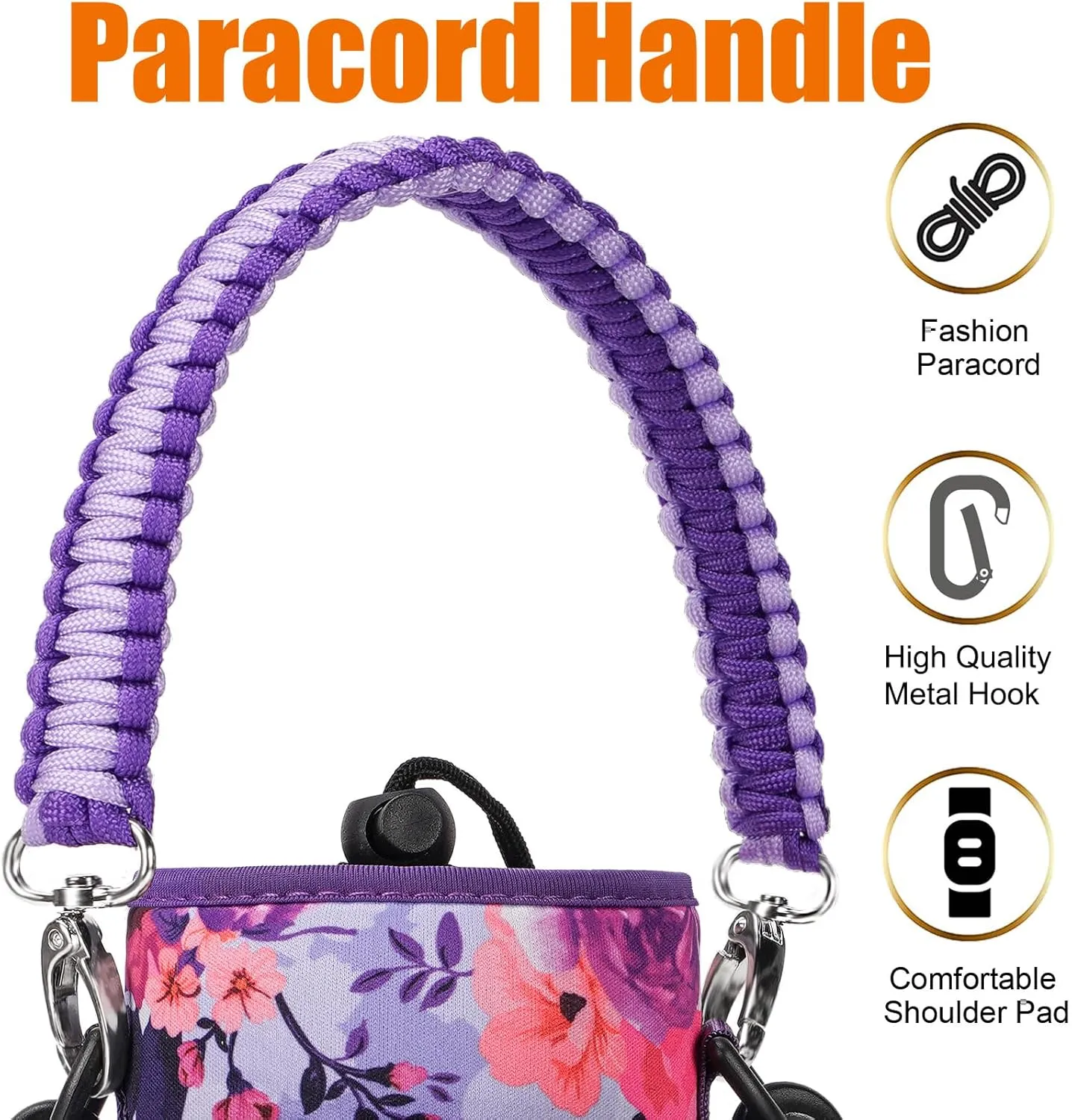 32/40/64/128 oz Neoprene Insulated Water Bottle Carrier Bag, Sling Bag Sleeve Pouch Holder with Strap & Paracord Handle and 2 Pocket for Travelling, Hiking, Camping