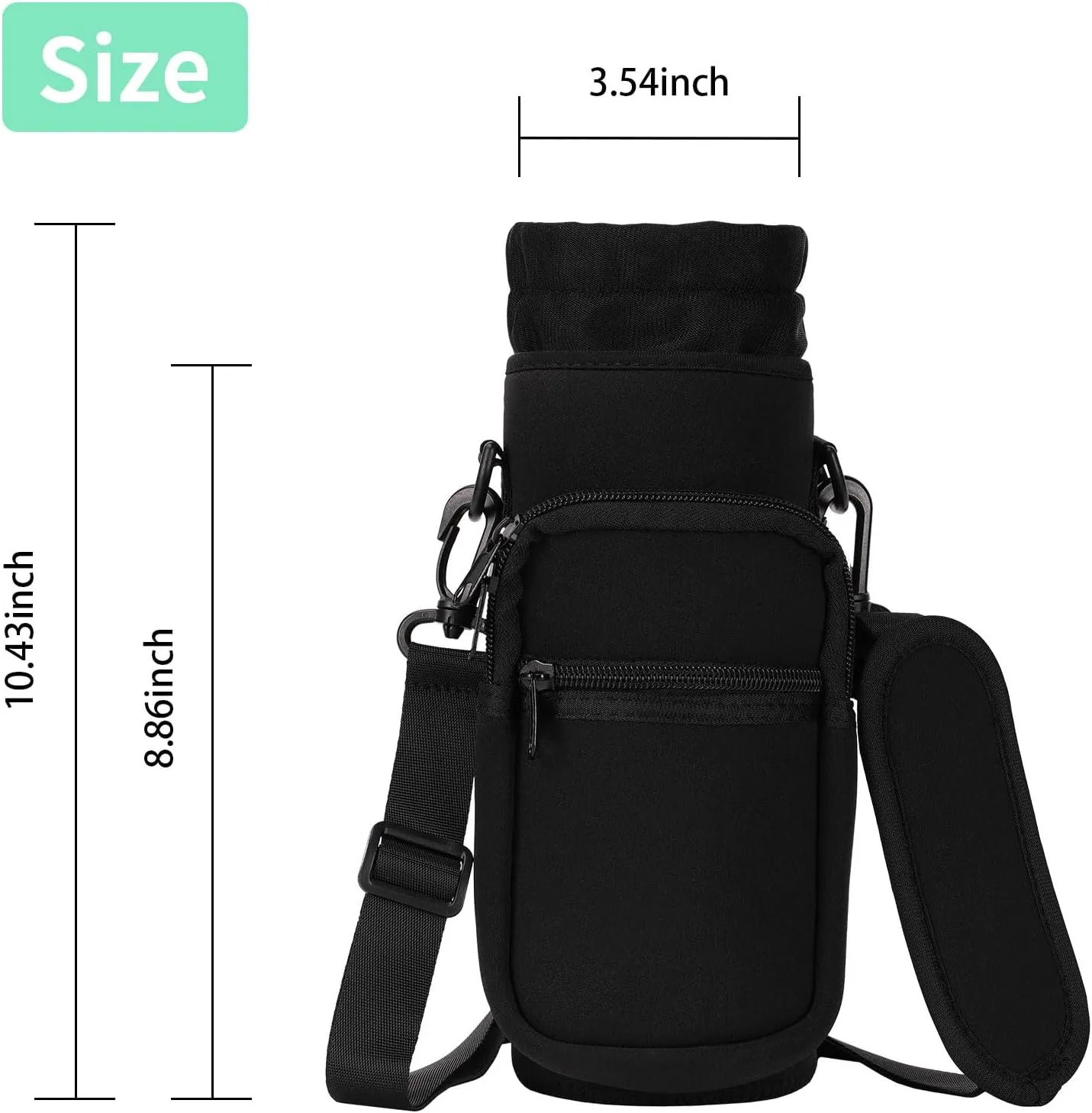 32/40/64/87/128 oz Water Bottle Carrier Bag, Neoprene Water Bottle Sleeve with 4 Pocket, Sport Water Holder with Paracord Handle and Shoulder Strap for Walking Hiking Camping Gym