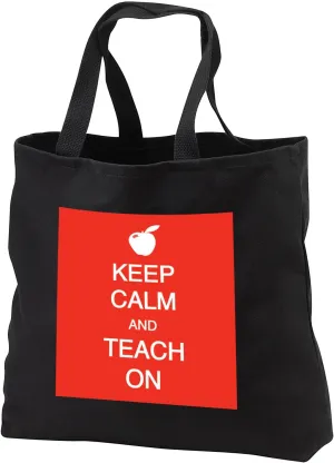3dRose EvaDane - Funny Quotes - Keep calm and teach on - Black Tote Bag 14w x 14h x 3d (tb_128186)
