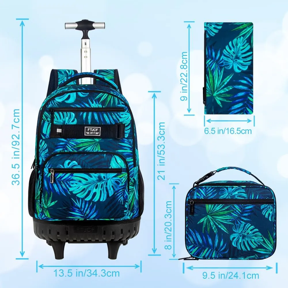 3Pcs Rolling Backpack for Men, 19 Inche Adult Bag with Roller Wheels, Wheeled Bookbag Set for Boys - Green