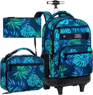 3Pcs Rolling Backpack for Men, 19 Inche Adult Bag with Roller Wheels, Wheeled Bookbag Set for Boys - Green